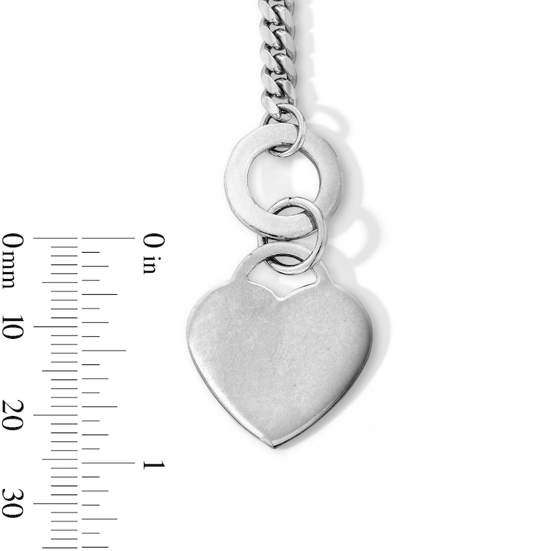 Main Image 3 of Sterling Silver Heart Charm Cuban Chain Bracelet Made in Italy - 7.5&quot;