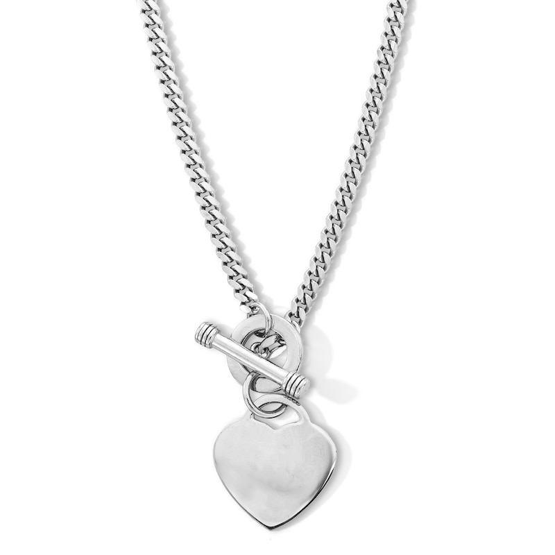 Main Image 1 of Sterling Silver Heart Charm Cuban Chain Made in Italy - 17&quot;