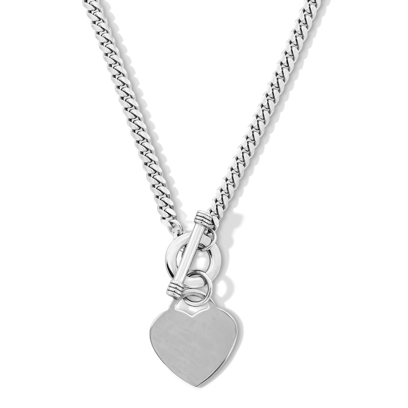 Main Image 1 of Sterling Silver Heart Charm Cuban Chain Made in Italy - 17&quot;