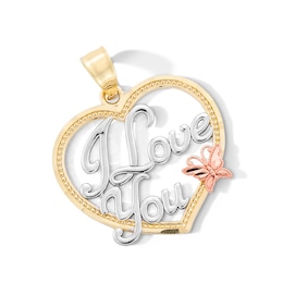 10K Gold I Love You Butterfly Heart Tri-Tone Necklace Charm