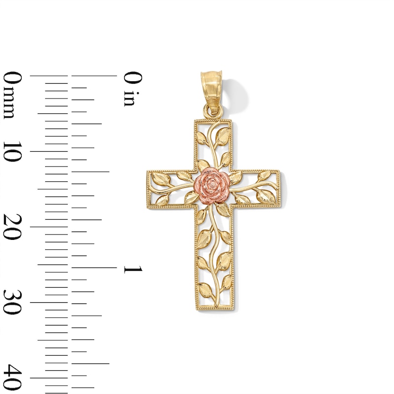 Main Image 5 of 10K Gold Rose Center Cross Two-Tone Necklace Charm