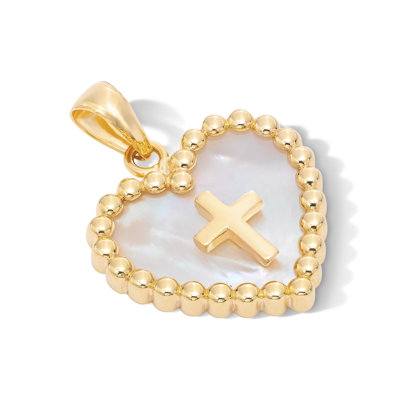 Main Image 2 of 10K Gold Mother-of-Pearl Cross Inside Heart Necklace Charm