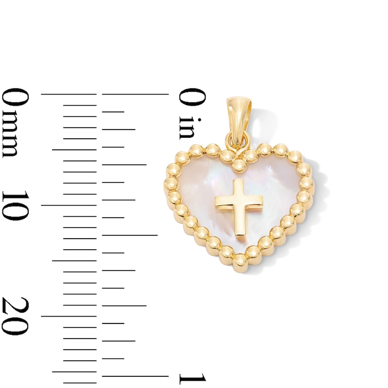 Main Image 3 of 10K Gold Mother-of-Pearl Cross Inside Heart Necklace Charm