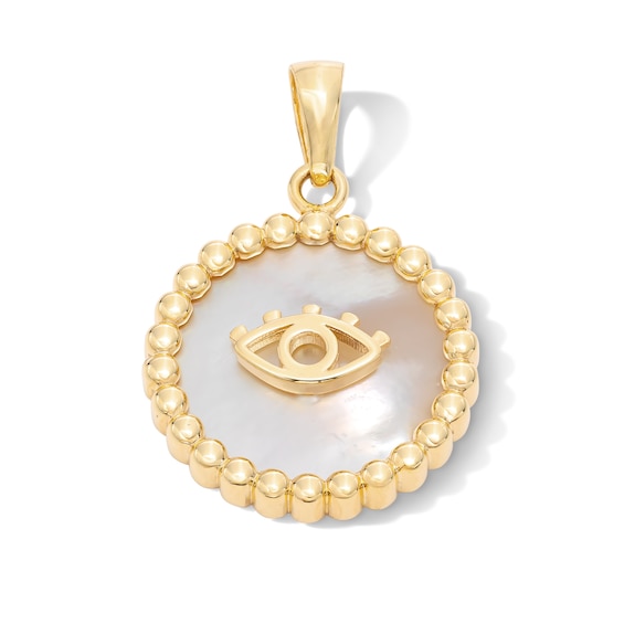 10K Gold Mother-of-Pearl Evil Eye Medallion Necklace Charm