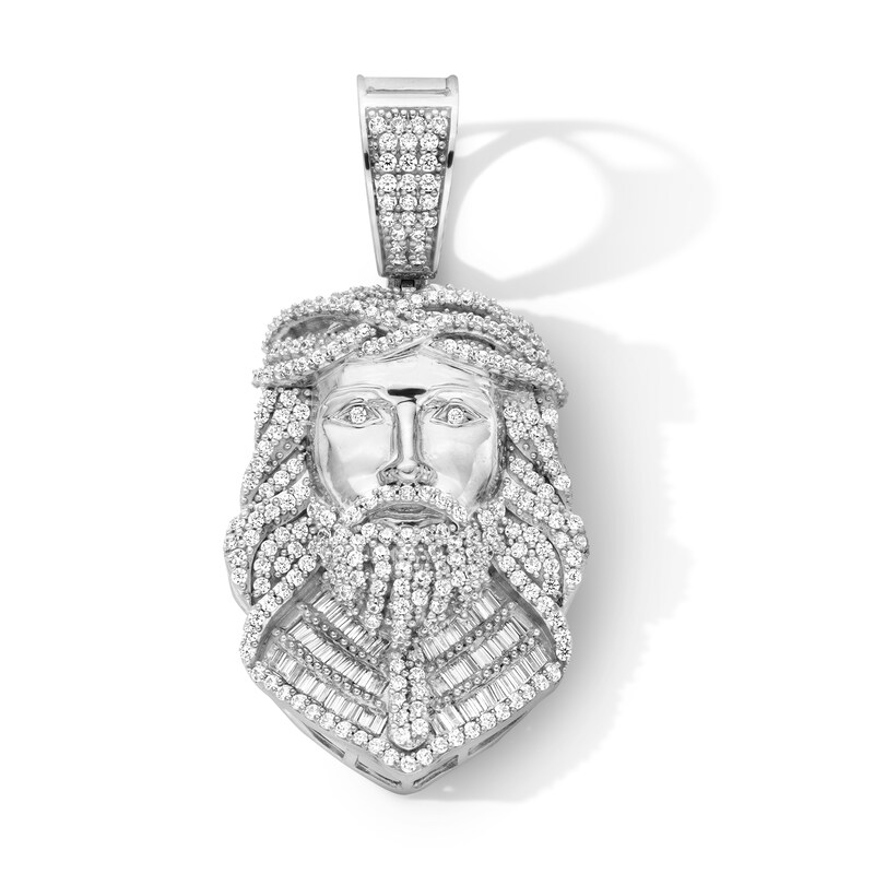 Main Image 1 of Sterling Silver CZ Jesus Head Necklace Charm