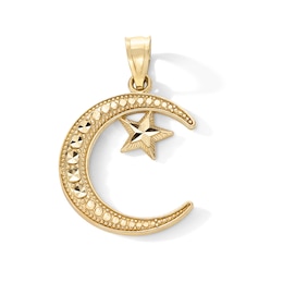 10K Gold Diamond-Cut Moon and Star Necklace Charm