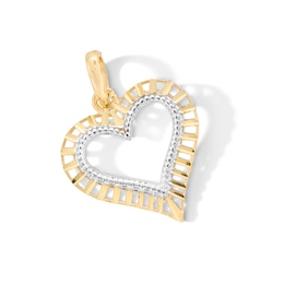 10K Gold Open Heart Two-Tone Necklace Charm