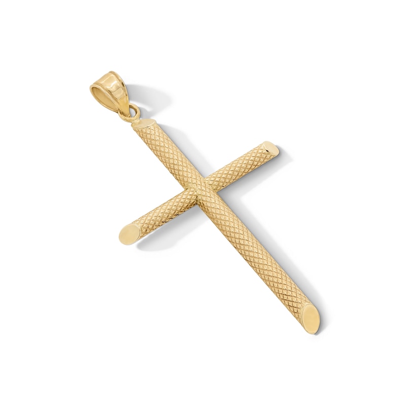 Main Image 4 of 10K Hollow Gold Textured Cross Necklace Charm