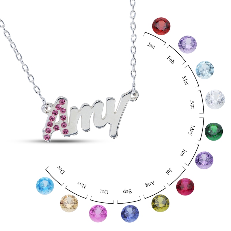 Main Image 2 of Sterling Silver Crystal Birthstone Initial Name Necklace - 16&quot;