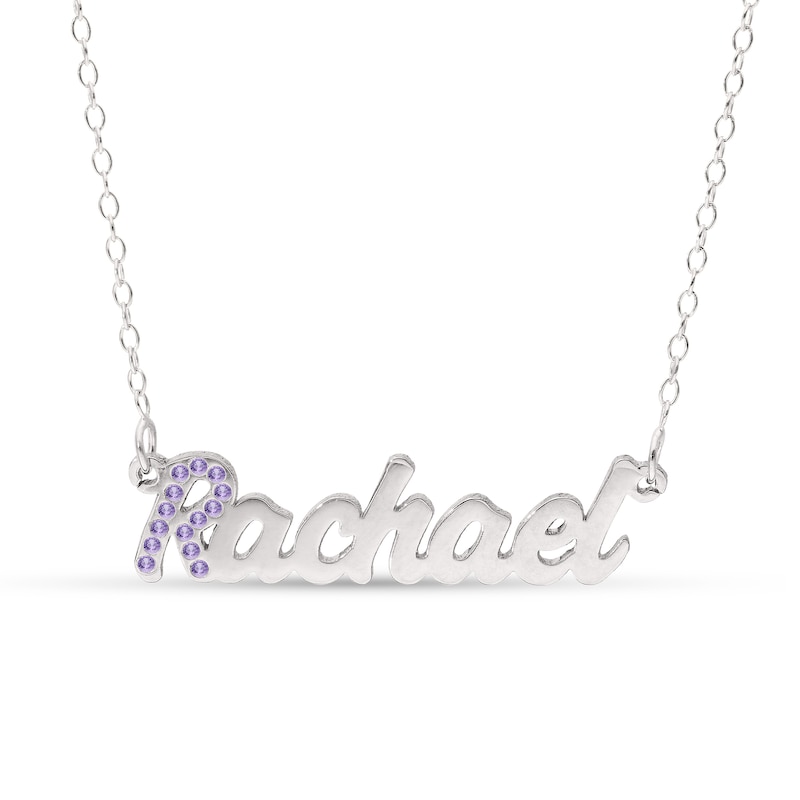 Main Image 3 of Sterling Silver Crystal Birthstone Initial Name Necklace - 16&quot;