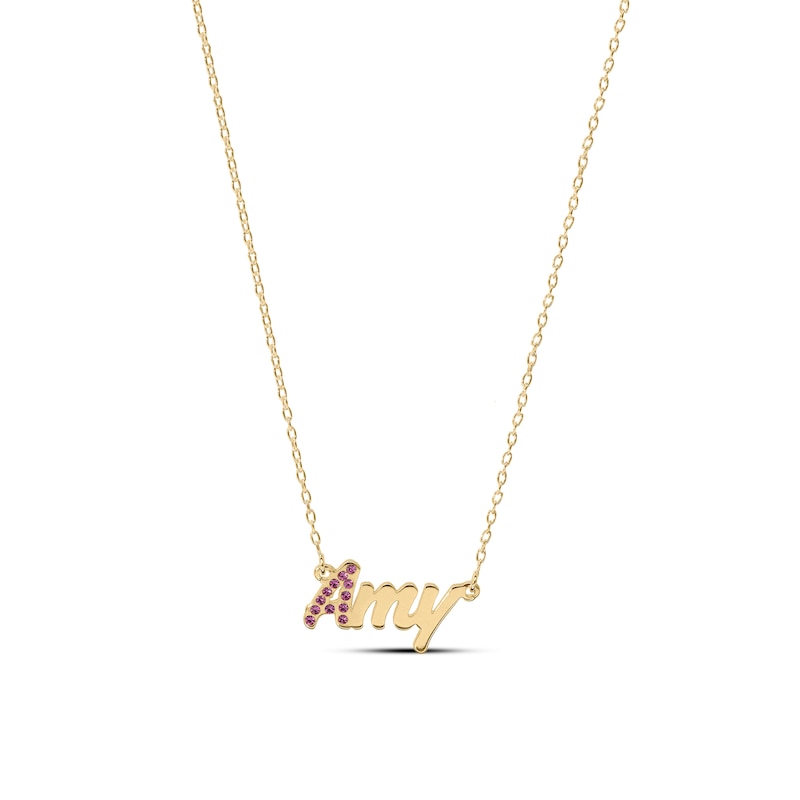 Main Image 2 of 14K Gold Plated Crystal Birthstone Initial Name Necklace - 16&quot;