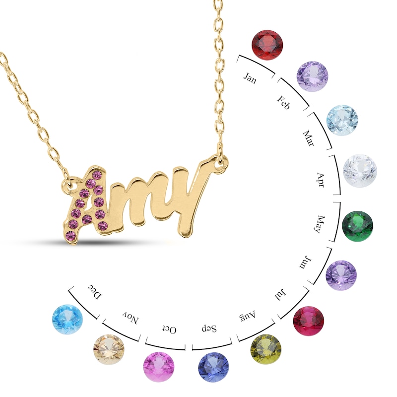 Main Image 3 of 14K Gold Plated Crystal Birthstone Initial Name Necklace - 16&quot;