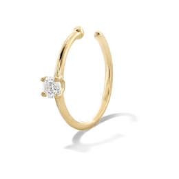 14K Gold Lab-Created Diamond Accent Hoop - 20G 3/8&quot;