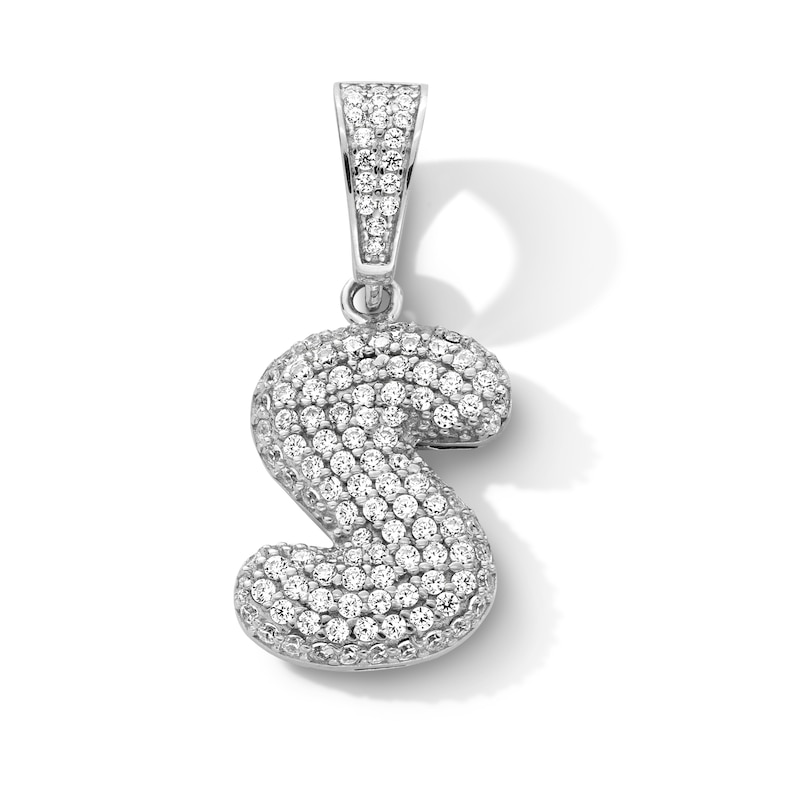 Main Image 1 of Sterling Silver CZ Bubble Initial Necklace Charm