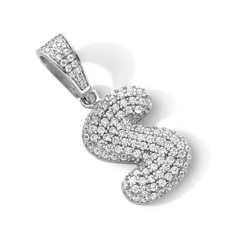 Main Image 2 of Sterling Silver CZ Bubble Initial Necklace Charm