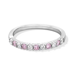 Sterling Silver Pink and White CZ Ring Band - Size 7