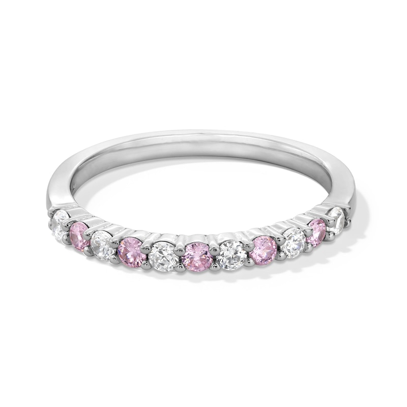 Main Image 1 of Sterling Silver Pink and White CZ Ring Band - Size 7