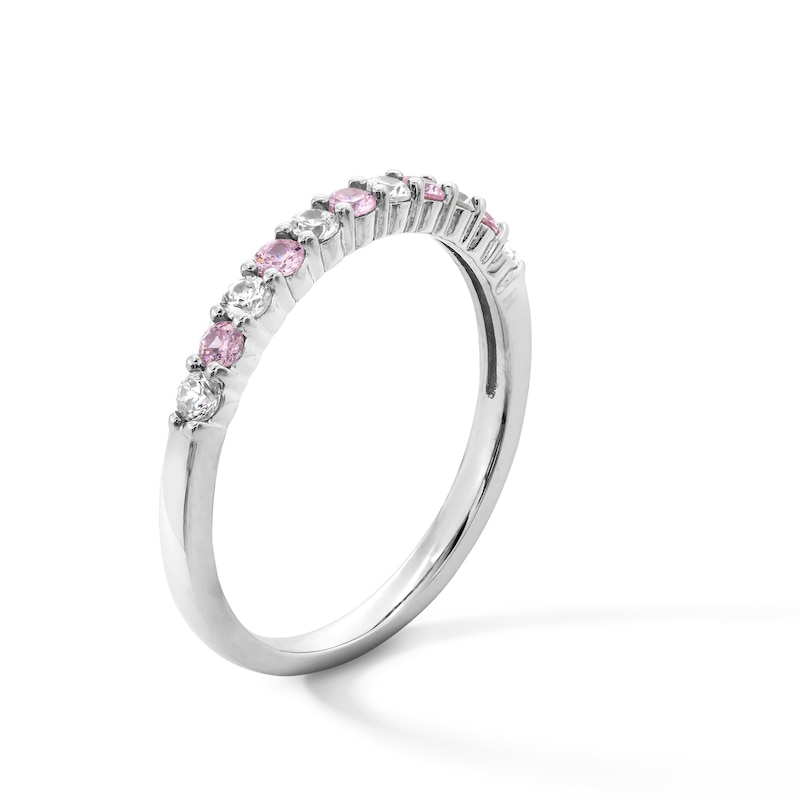 Main Image 2 of Sterling Silver Pink and White CZ Ring Band - Size 7