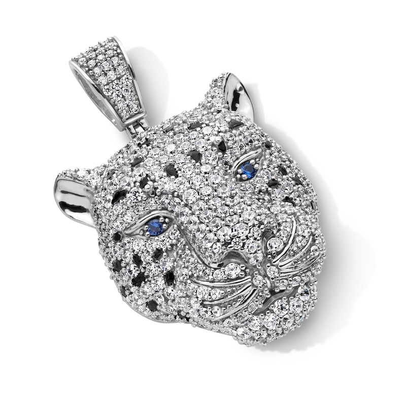 Main Image 2 of Sterling Silver CZ and Black Enamel Leopard Necklace Charm