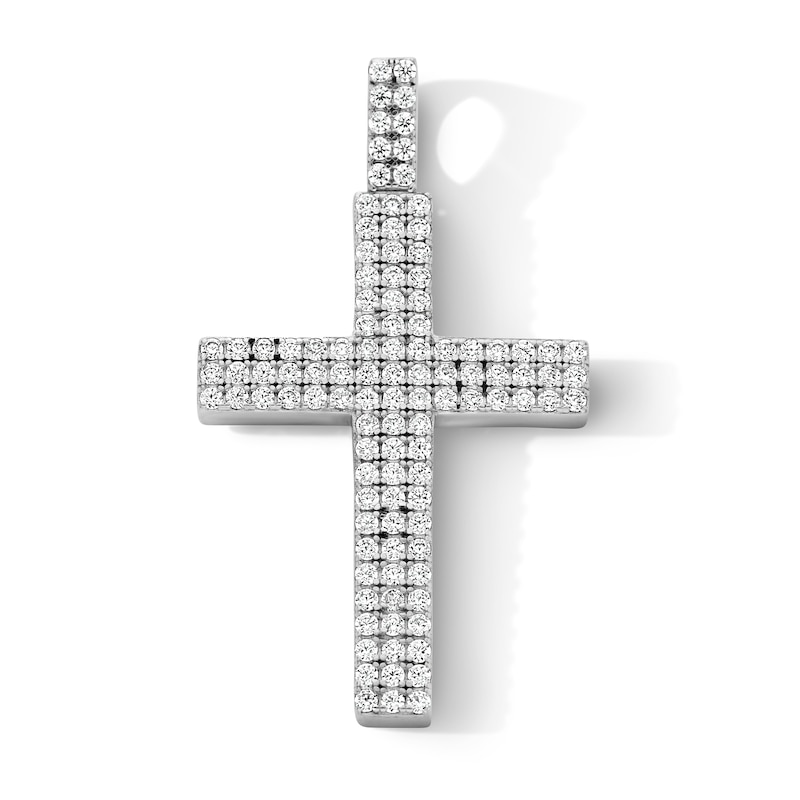 Main Image 1 of Sterling Silver CZ Three Row Cross Necklace Charm