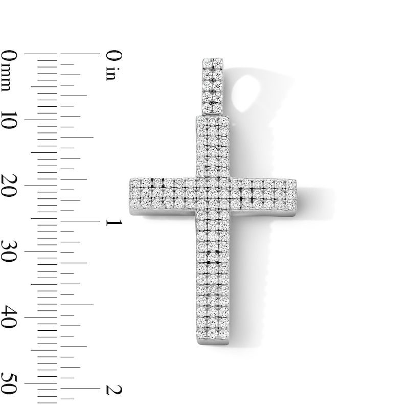 Main Image 3 of Sterling Silver CZ Three Row Cross Necklace Charm