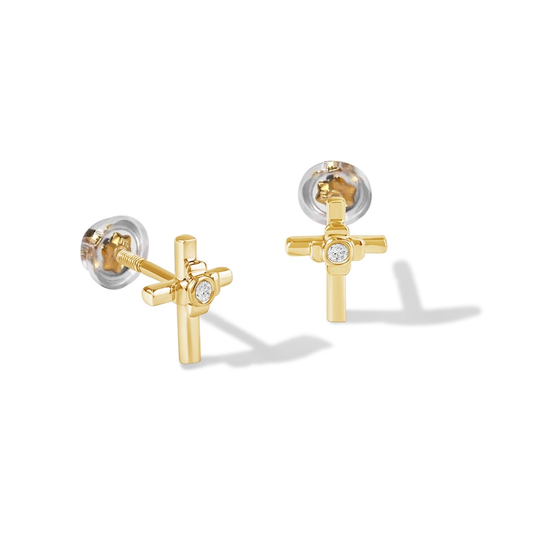 Main Image 1 of Child's 10K Gold Lab-Created Diamond Accent Cross Studs