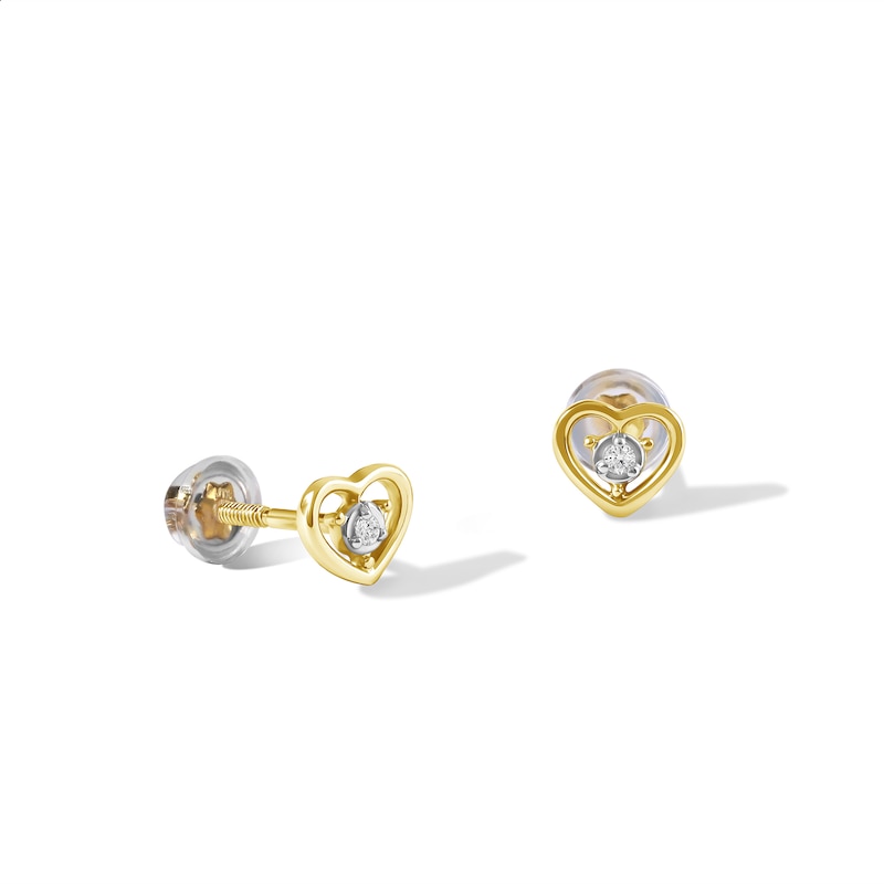 Main Image 1 of Child's 10K Gold Lab-Created Diamond Accent Heart Outline Studs