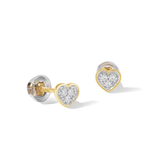 Child's 10K Gold 1/20 CT. T.W. Lab-Created Diamond Heart Studs.