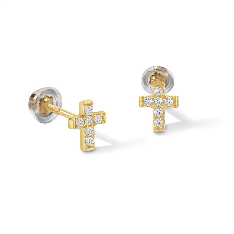 Main Image 1 of Child's 10K Gold 1/20 CT. T.W. Lab-Created Diamond Cross Studs