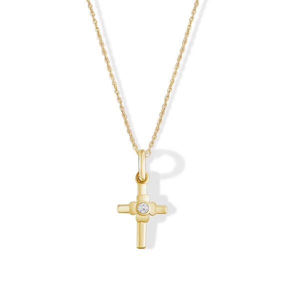 Child's 10K Gold Lab-Created Diamond Accent Cross Pendant - 13"