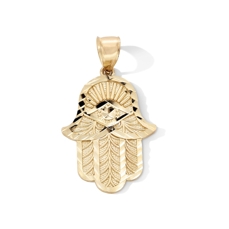 Main Image 1 of 10K Gold Diamond-Cut Hamsa Necklace Charm