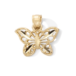 10K Gold Diamond Cut Butterfly Necklace Charm