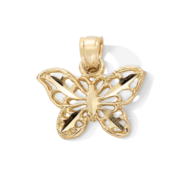 Main Image 1 of 10K Gold Diamond Cut Butterfly Necklace Charm