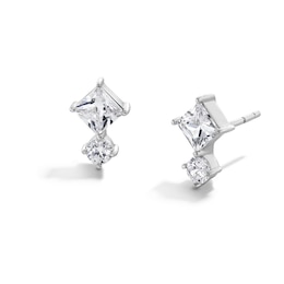 Sterling Silver CZ Round and Kite Stacked Studs