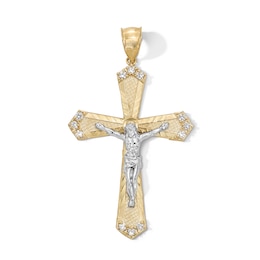 10K Gold CZ Diamond Cut Crucifix Cross Two-Tone Necklace Charm