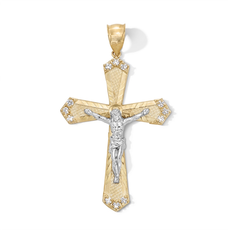 Main Image 1 of 10K Gold CZ Diamond Cut Crucifix Cross Two-Tone Necklace Charm