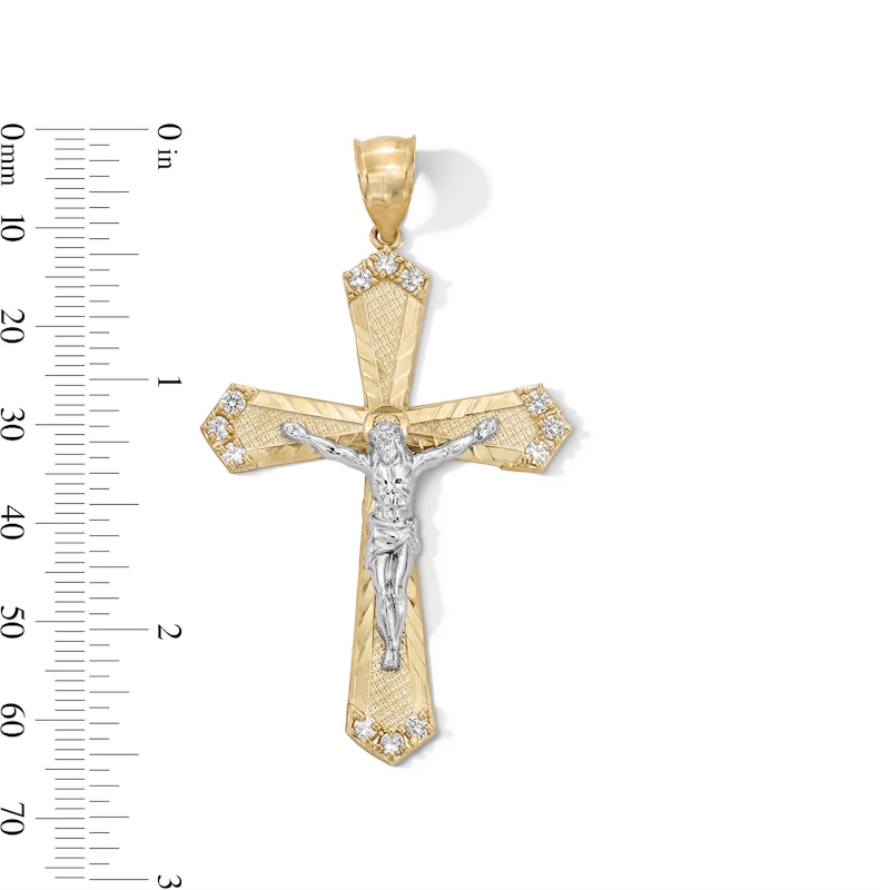 Main Image 5 of 10K Gold CZ Diamond Cut Crucifix Cross Two-Tone Necklace Charm