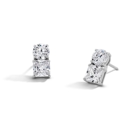 Sterling Silver CZ Round and Square Stacked Studs