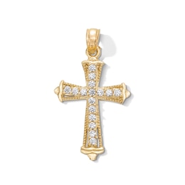 10K Gold CZ Beaded Cross Necklace Charm