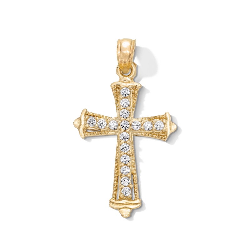 Main Image 1 of 10K Gold CZ Beaded Cross Necklace Charm