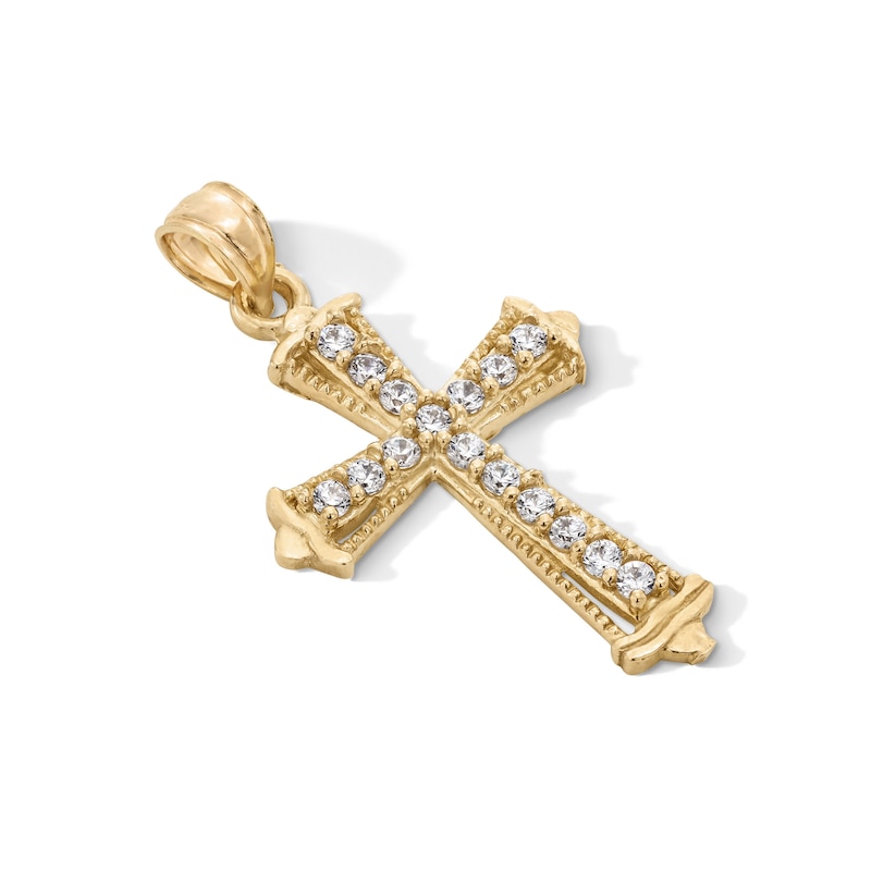 Main Image 2 of 10K Gold CZ Beaded Cross Necklace Charm