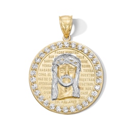 10K Gold CZ Jesus Medallion Two-Tone Necklace Charm