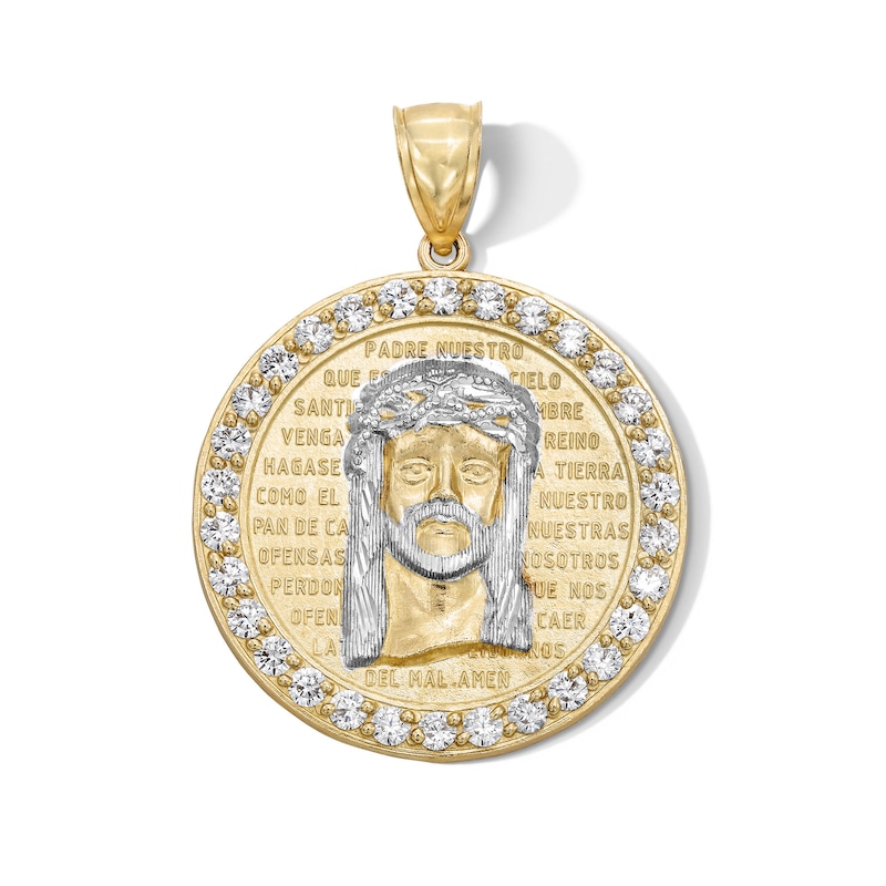 Main Image 1 of 10K Gold CZ Jesus Medallion Two-Tone Necklace Charm