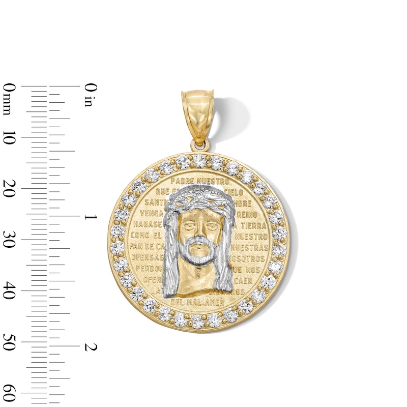 Main Image 5 of 10K Gold CZ Jesus Medallion Two-Tone Necklace Charm