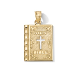 10K Gold Holy Bible Two-Tone Necklace Charm