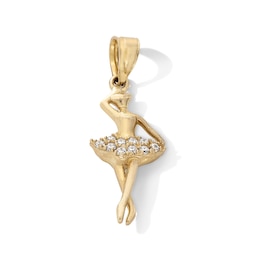 10K Gold CZ Ballerina Necklace Charm