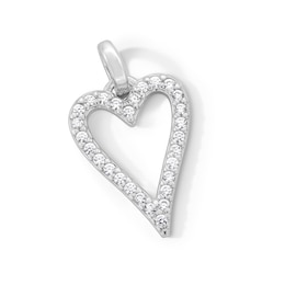 Sterling Silver CZ Heart Outline Necklace Charm