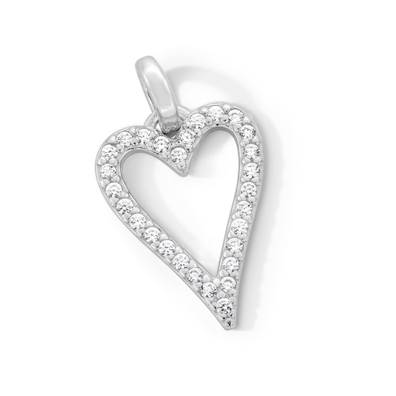 Sterling Silver CZ Heart Outline Necklace Charm