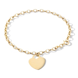 10K Hollow Gold Heart Charm Rolo Bracelet - 7.5&quot;