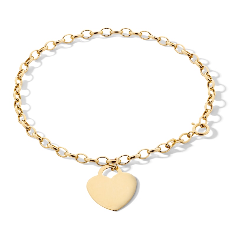 Main Image 1 of 10K Hollow Gold Heart Charm Rolo Bracelet - 7.5&quot;